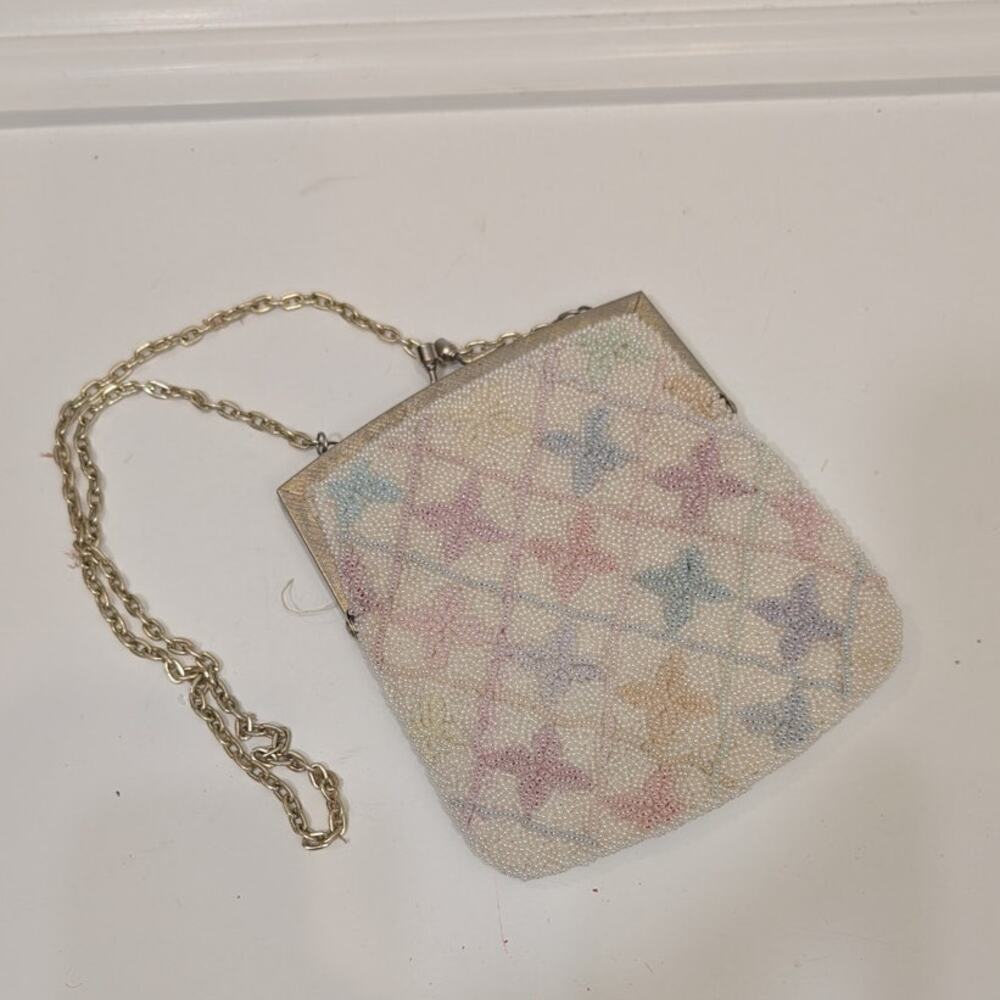 Vintage 1950s Pastel Beaded Evening Bag Clutch Purse Femme Coquette Jacquelines